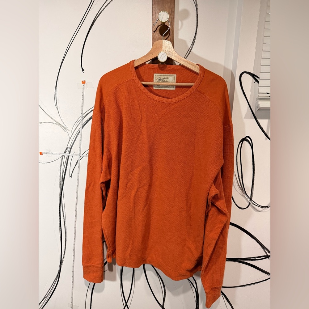 Paradise Men's Rust Orange Crewneck Waffle Knit Long Sleeve XXL